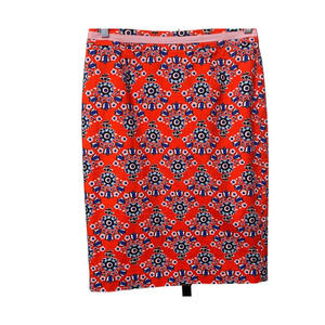 Boden High Waist Pencil Skirt Size 4 Cotton Retro Floral Reddish Orange Blue
